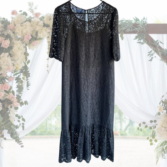 Pendleton Black Lace Dress Size 12 Flounce Hem Lined - Picture 2 of 15